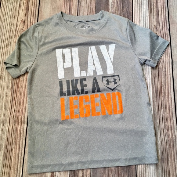 Under Armour Boys Heat Gear Tee Shirt in Heather Gray - Play Like a Legend - Picture 1 of 3